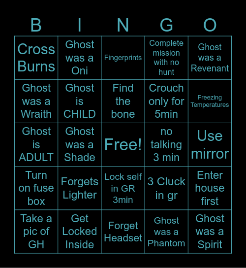 PhasmophobiaB Bingo Card