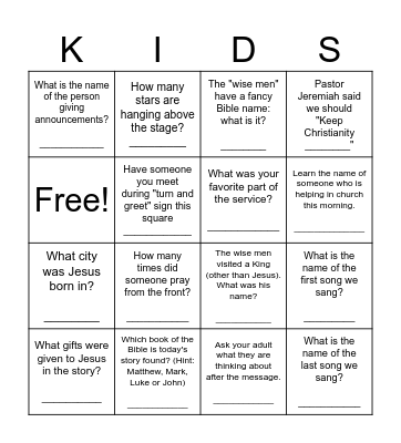 Cedar Mill KIDS 12/29 Bingo Card