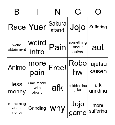 HW Bingo Card