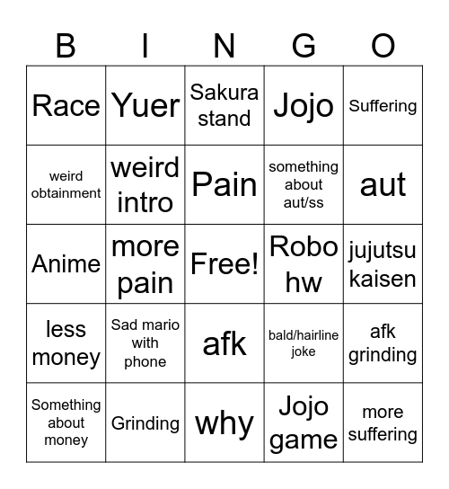 HW Bingo Card