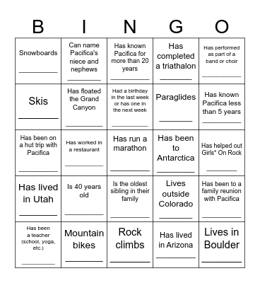 Pacifica's people from the first 40 years Bingo Card