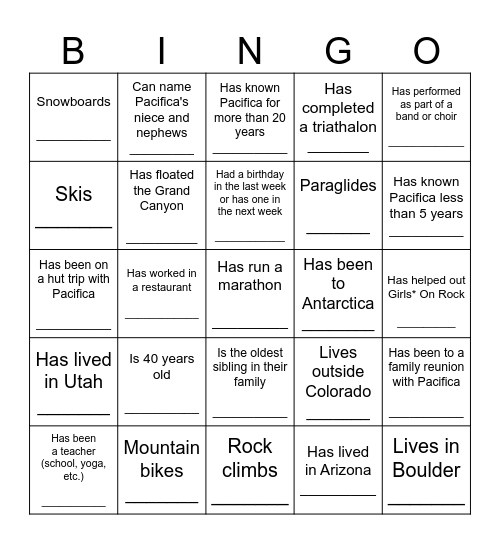 Pacifica's people from the first 40 years Bingo Card