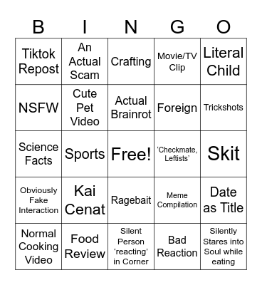 YouTube Shorts Bingo Card