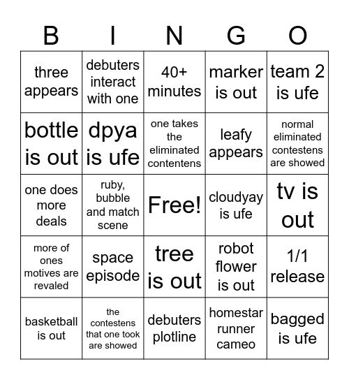 tpot 15 Bingo Card