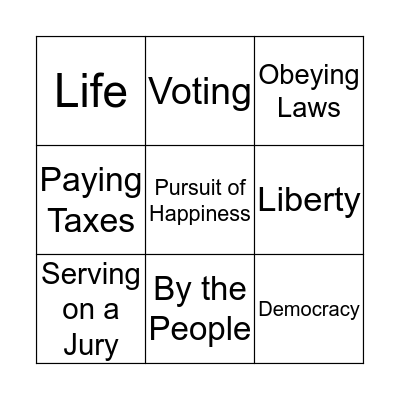 Civic Rights & Responsibilities Bingo Card