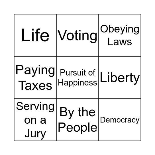 Civic Rights & Responsibilities Bingo Card