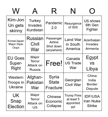 2025 Warno Card Bingo Card