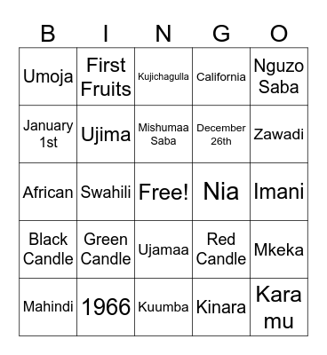 Official Kwanzaa Bingo Card