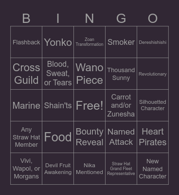 One Piece Chapter 1135 Bingo Card