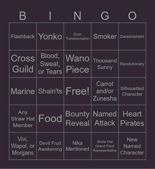 One Piece Chapter 1135 Bingo Card