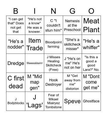 DBD Bingo Card