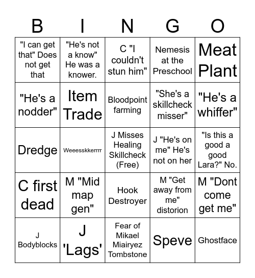 DBD Bingo Card