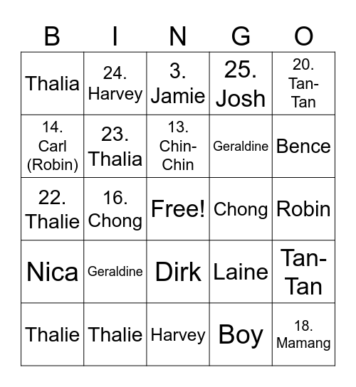 team BUSOG Bingo Card