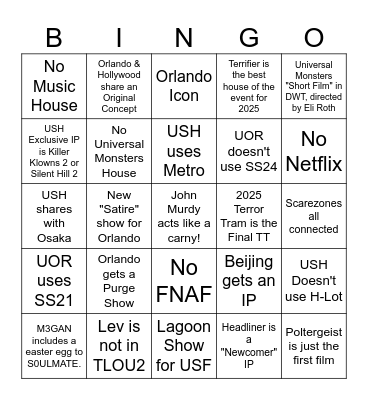 HHN2025/34 Bingo Card Bingo Card