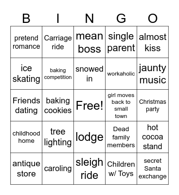 Hallmark Christmas movie drinking BINGO Card