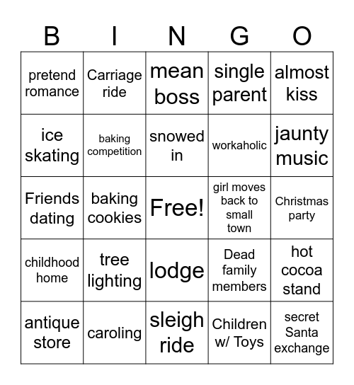 Hallmark Christmas movie drinking BINGO Card