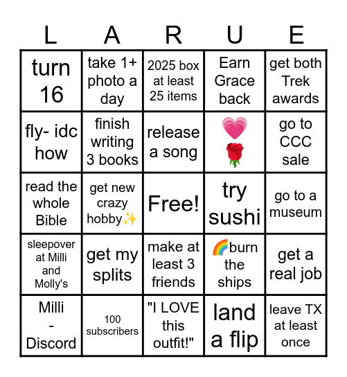 2025 Bingo Card