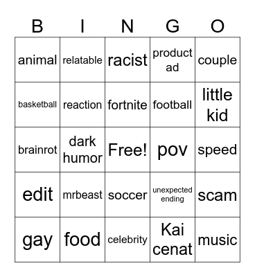 yt shorts bingo Card