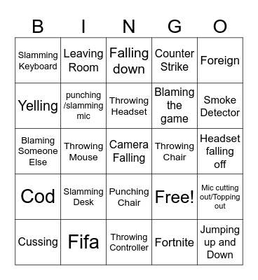 Gamer Rage Bingo Card