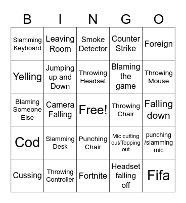 Gamer Rage Bingo Card