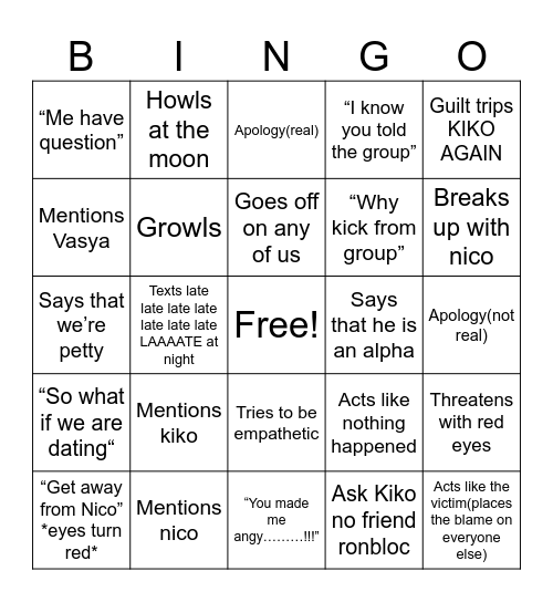 Alpha Blake bingo card Bingo Card
