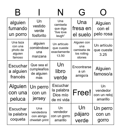 Rastro Bingo Card