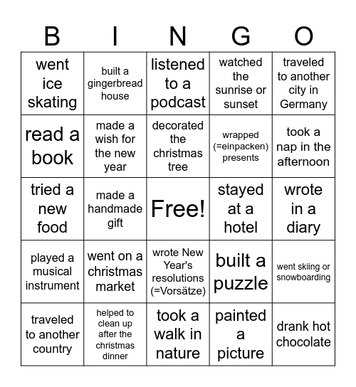 Holiday Bingo Card