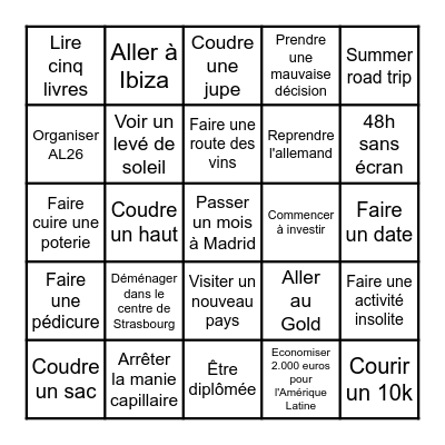 OBJECTIFS 2025 Bingo Card