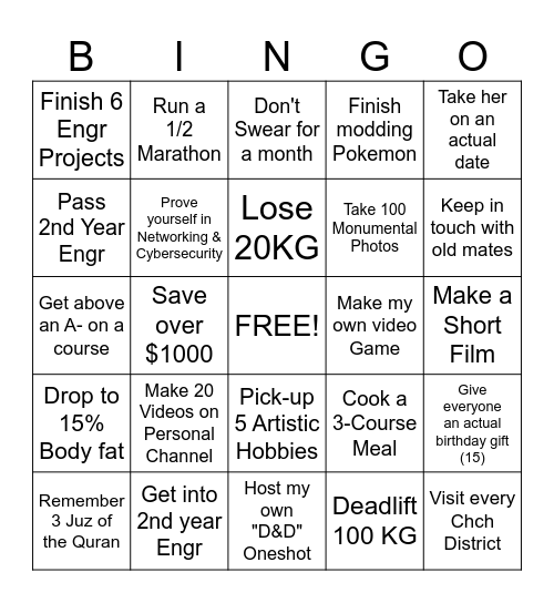 2025 Goals And Aspiration Bingo Card