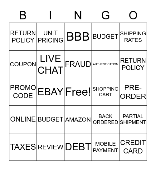 COMPARISON SHOPPING Bingo Card