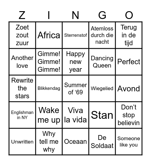 Happy New Year Bingo Card