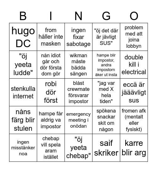 årliga sus bingo Card
