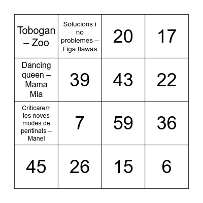 BINGO MUSICAL Bingo Card