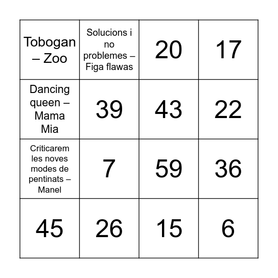 BINGO MUSICAL Bingo Card