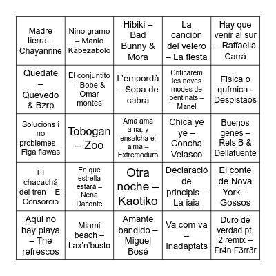 BINGO MUSICAL ORDALENCAMENT Bingo Card