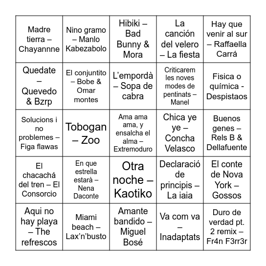 BINGO MUSICAL ORDALENCAMENT Bingo Card