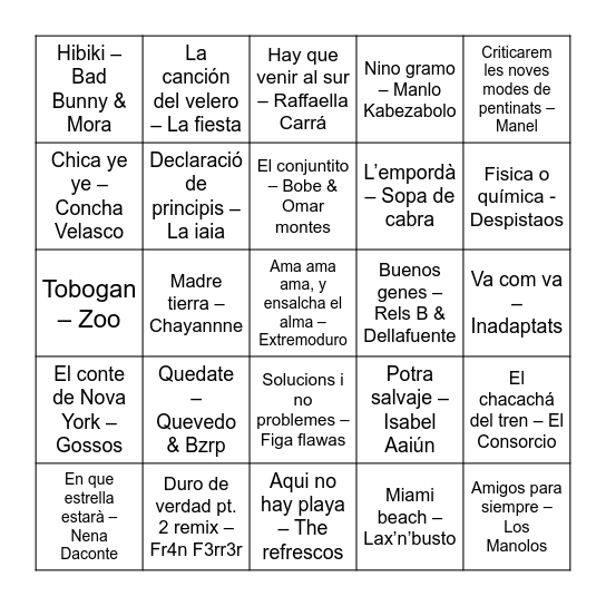 BINGO MUSICAL ORDALENCAMENT Bingo Card