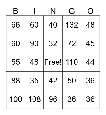 Multiplication  Bingo Card