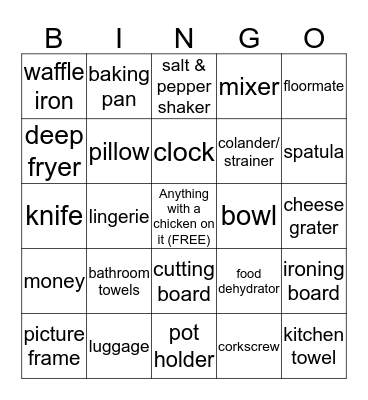 Amy's Bridal Bingo Card
