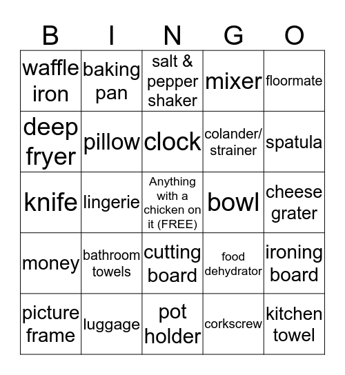 Amy's Bridal Bingo Card