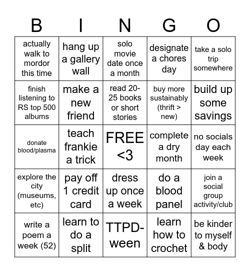 2025 Resolutions Bingo Card