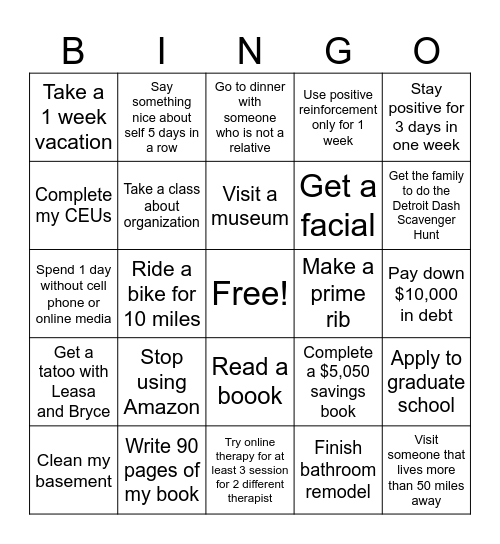 2025 Bucket List Bingo Card