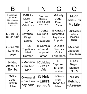 Bingo musical familia Mas Bingo Card