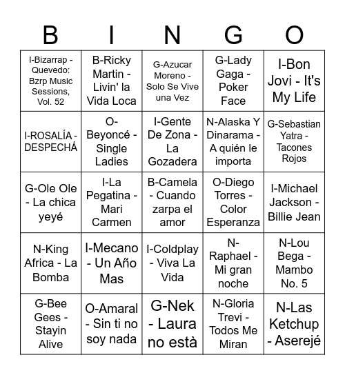 Bingo musical familia Mas Bingo Card