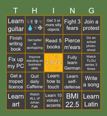 Thing of the Year Bingo Card