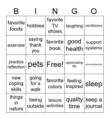 Gratitude Bingo Card