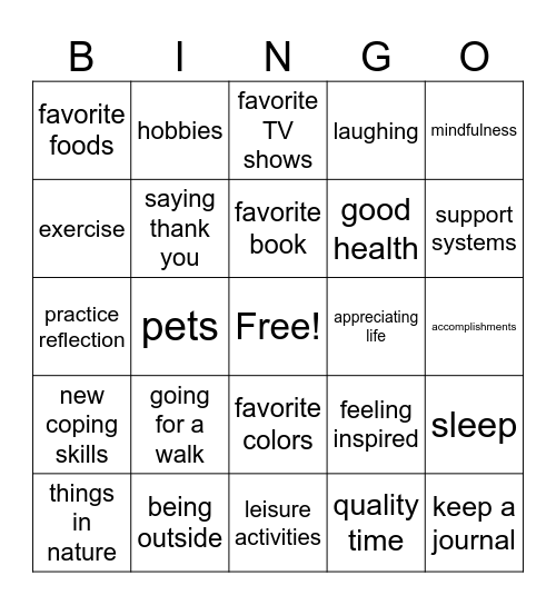 Gratitude Bingo Card