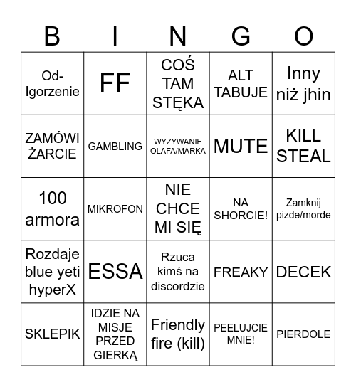 IGOR BINGO Card