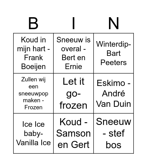 Winter- SWINGO Bingo Card