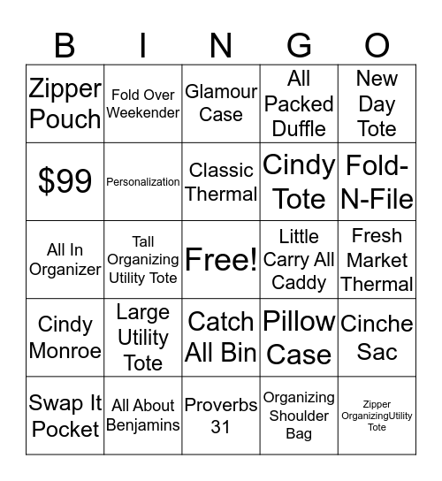 Thirty-One Bingo Card
